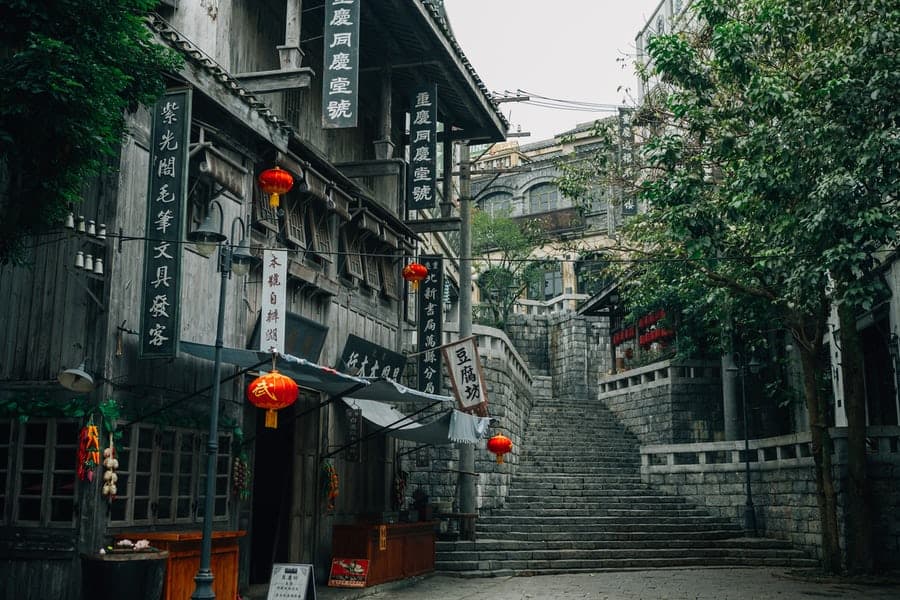 Farolillos y arquitectura tradicional china
